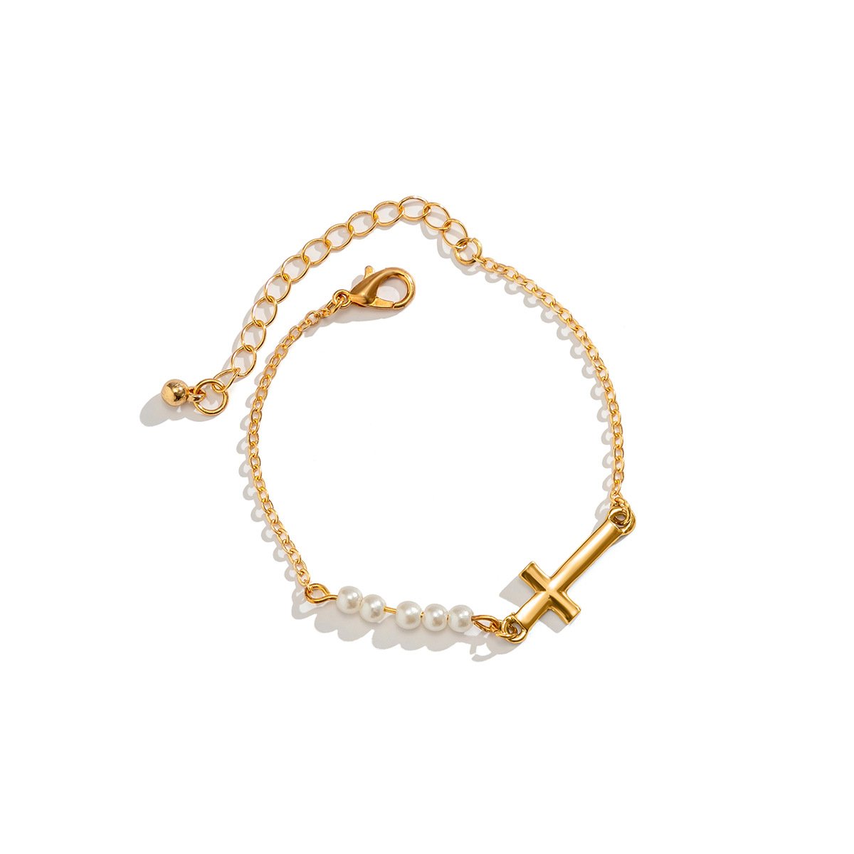 Jewelry temperament cold imitation pearl chain bracelet hip-hop simple metal cross jewelry