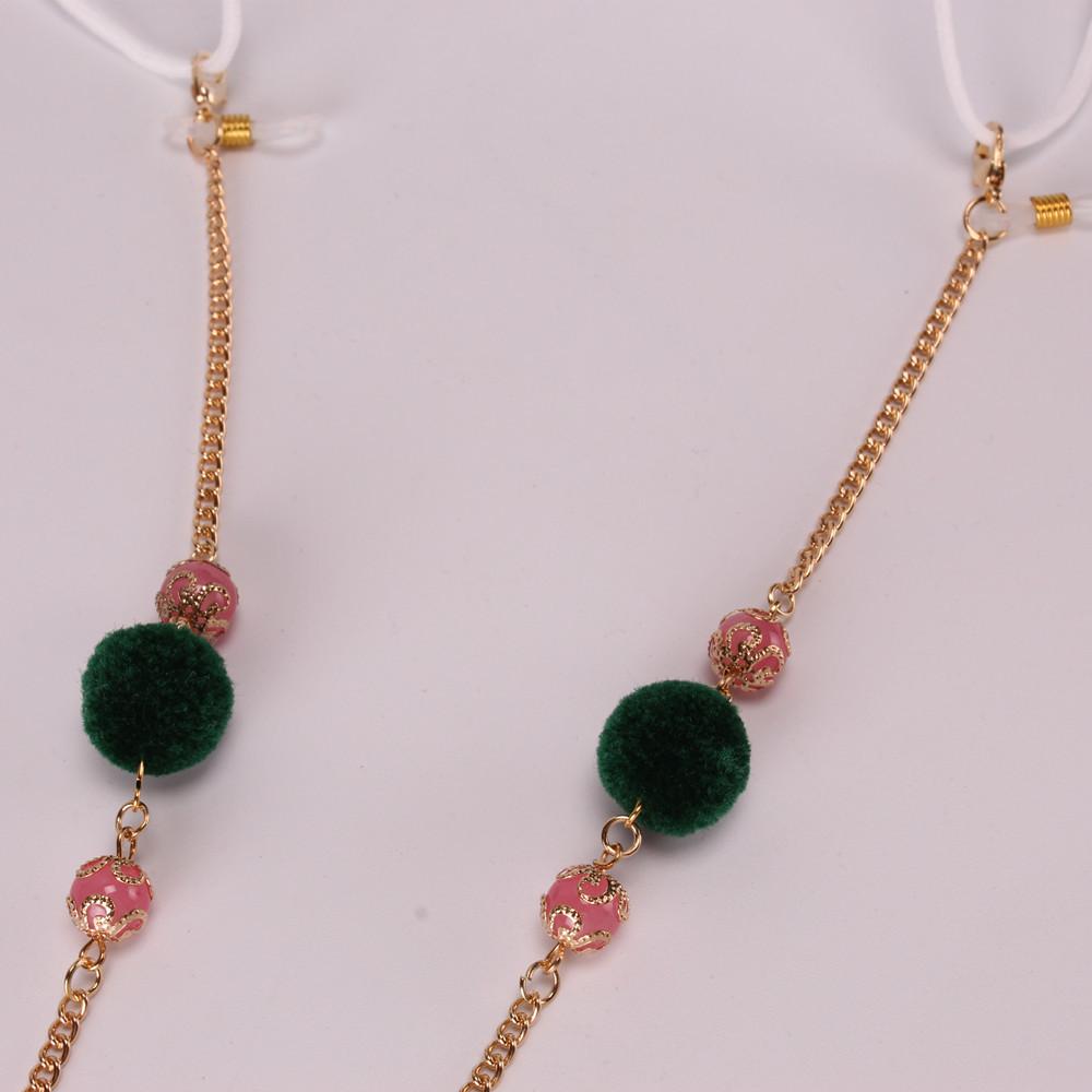 Jewelry fashion simple fur ball mask rope crystal stone anti-lost metal chain glasses chain