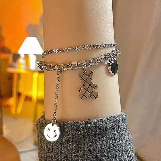 The same style hip-hop bear bracelet femininity chain clause simple men and women couple bracelet multi-layered wear jewelry