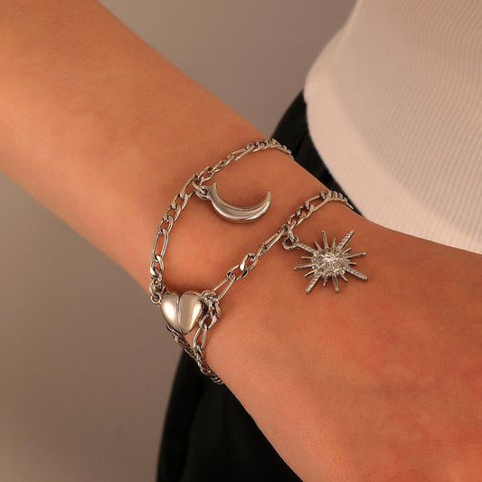 Sun Moon Magnetic Bracelet Attractive Bracelet Cold Couple Adjustable Bracelet Two-piece Set Female