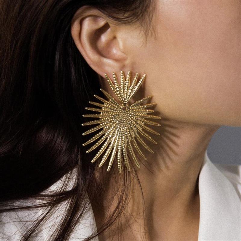 Jewelry personality simple fan-shaped exaggerated tassel geometric earrings retro temperament heart-shaped earrings for women
