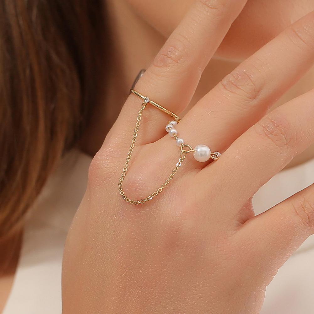 Chain ring set ins fashion creative sweet all-in-one pearl ring female