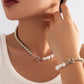 Jewelry Versatile Imitation Pearl Beaded Stitching Necklace Simple Creative Peach Heart OT Buckle Clavicle Necklace
