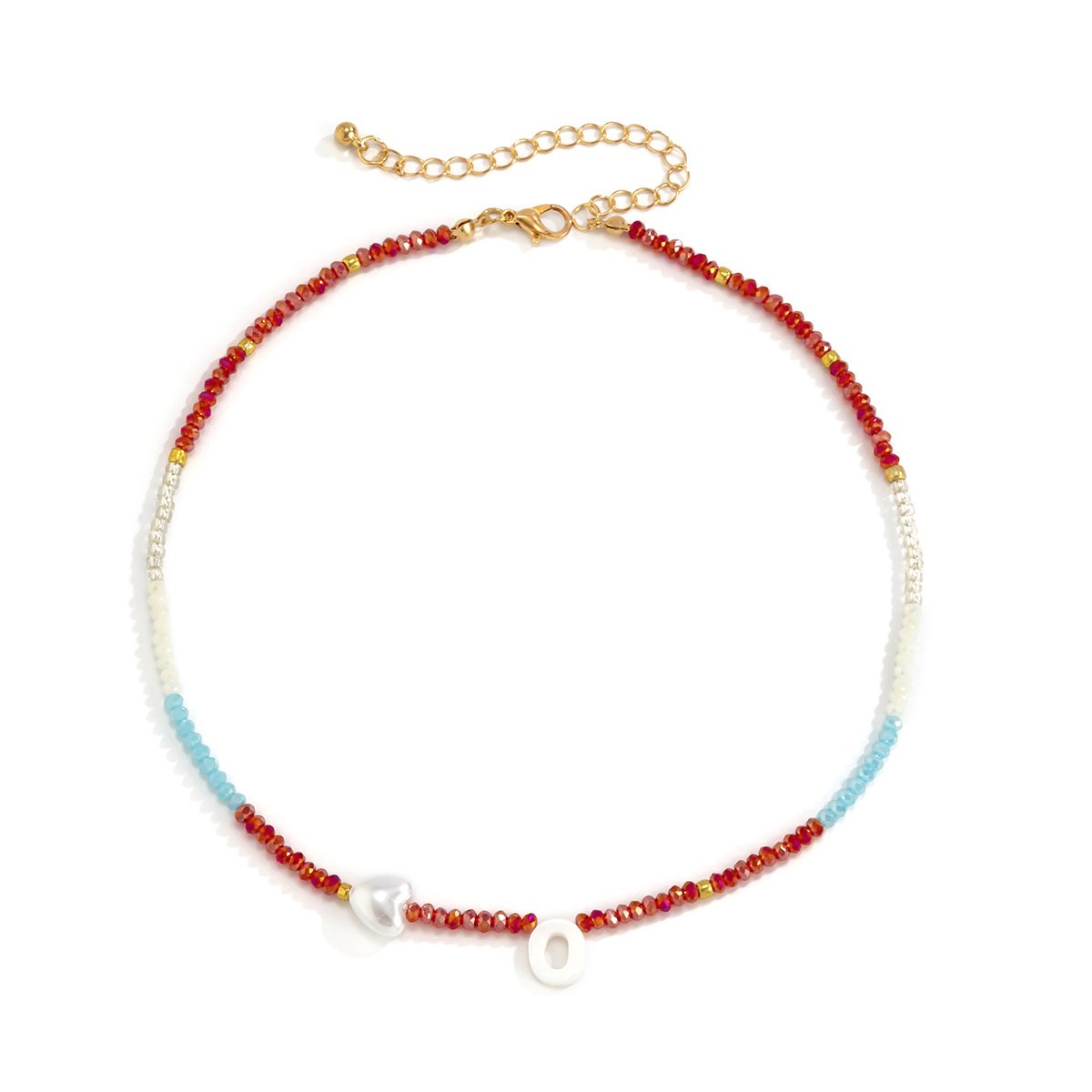 Simple peach heart imitation pearl letter necklace choker color crystal beaded clavicle necklace