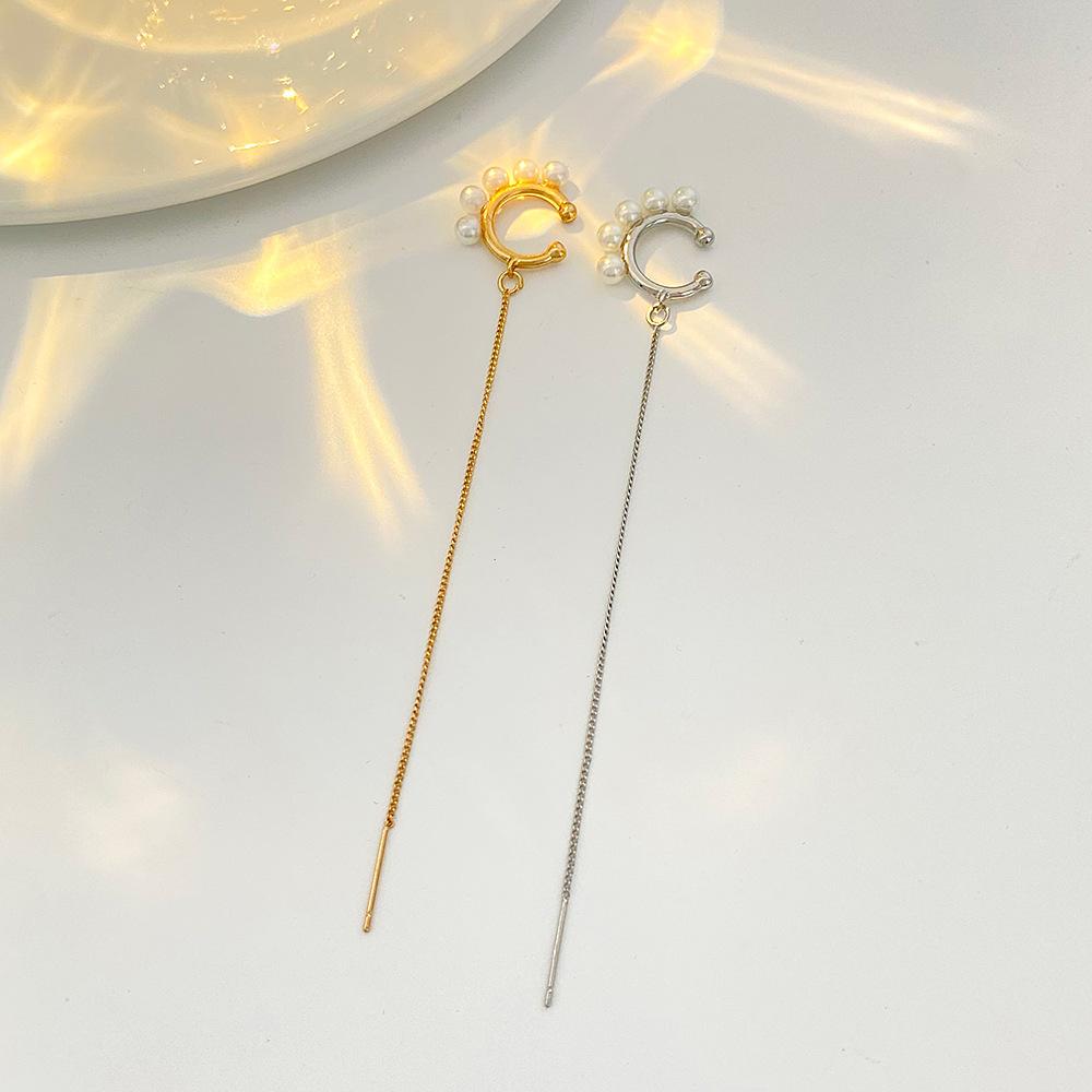 ins simple pearl ear bone clip female fashion temperament niche design long tassel ear wire single earring