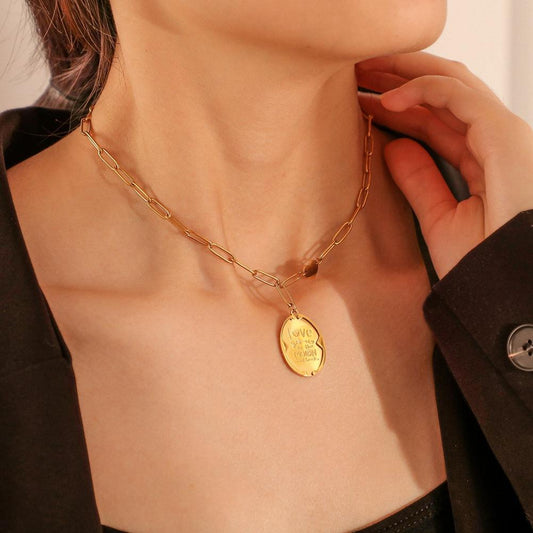 Autumn and winter LOVEYOU letter oval pendant stainless steel gold-plated love tag necklace