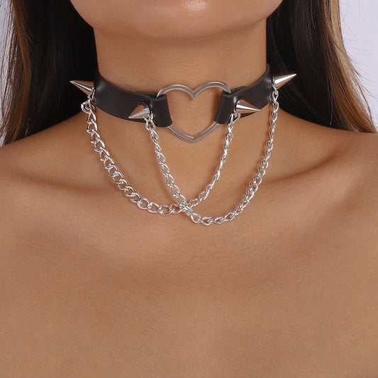 1313 Gothic chain choker necklace dark rivet PU necklace Harajuku punk necklace