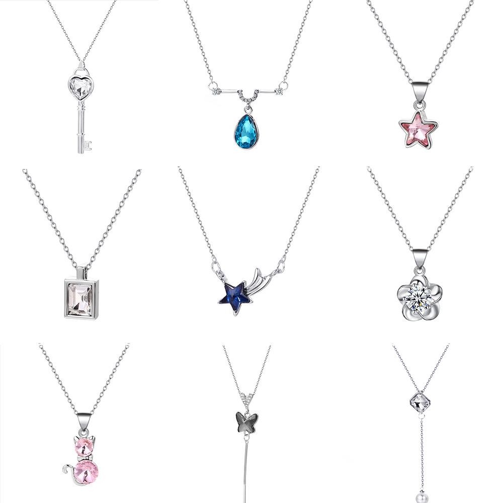 Simple and cold zircon pendant necklace fashion five-pointed star key cat clavicle chain niche design