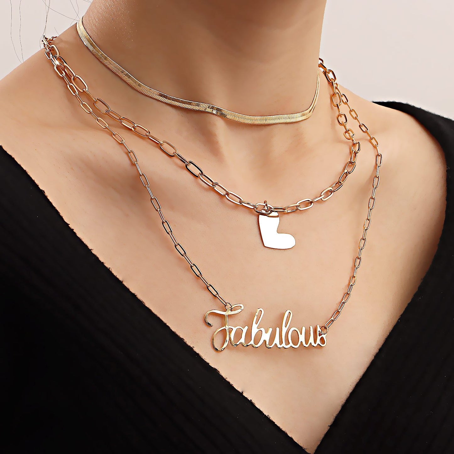 Ins trend multi-layered necklace female niche design sense geometric love wild letter creative jewelry