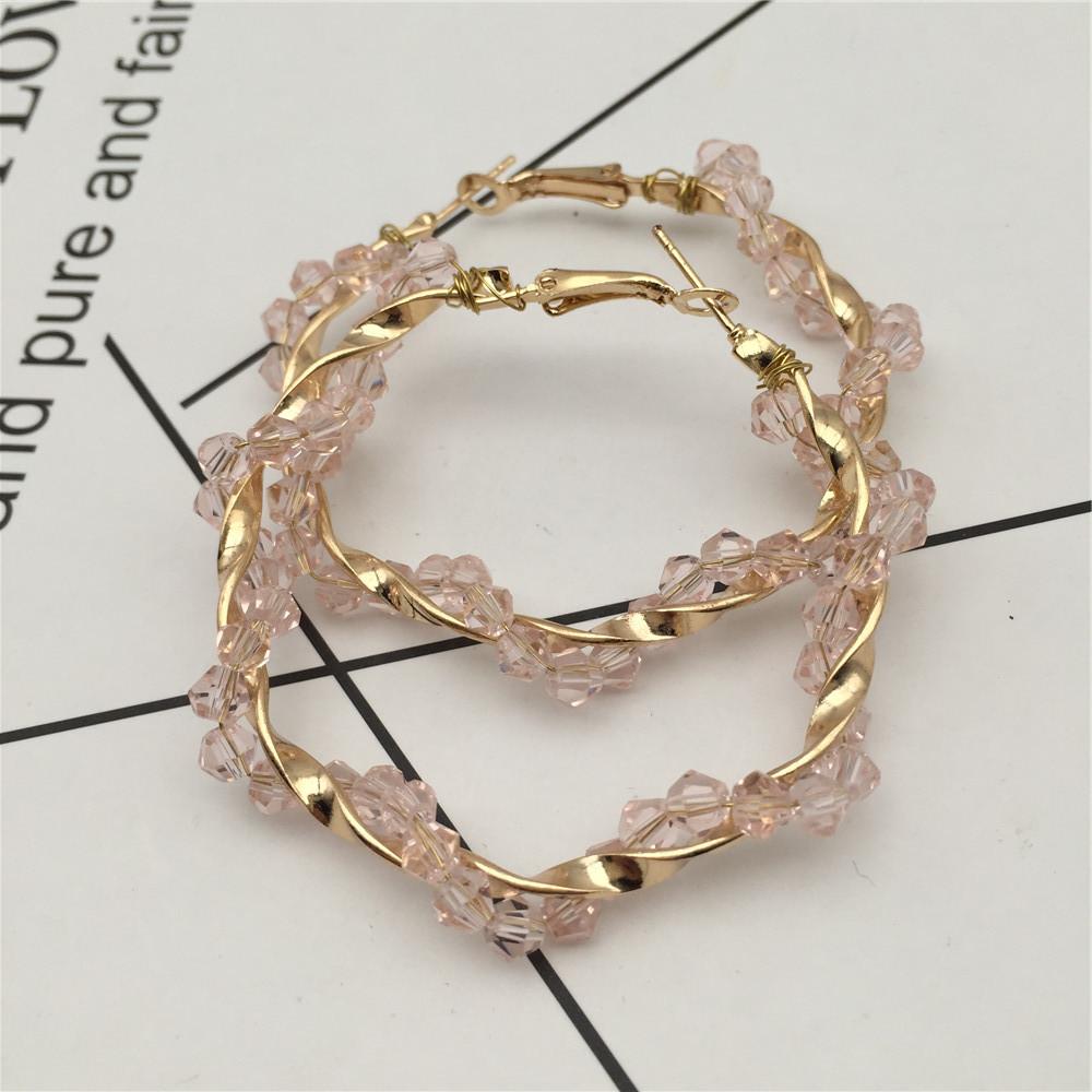 Geometric crystal earrings colorful crystal hand-woven winding earrings exaggerated round earrings 4 colors