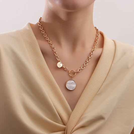 Jewelry punk clavicle chain niche design mother-of-pearl necklace female trend alloy sweater chain necklace