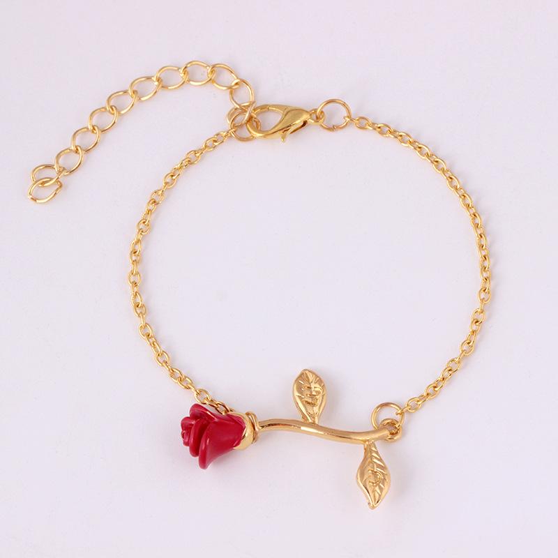 Fashion Red Rose Bracelet Temperament Simple Sweet Flower Bracelet Hand Jewelry