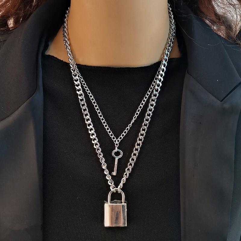 Accessories Necklace Personality Men and Women Geometric Key and Lock Matching Pendant Necklace Necklace