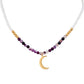 Color Zircon Crescent Pendant Light Luxury Niche Design Sense Short Stainless Steel Moon Beaded Amethyst Stone Necklace