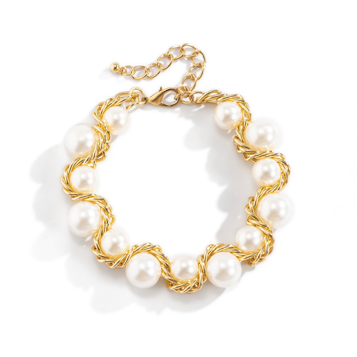 Metal winding twist chain pearl necklace women's retro temperament geometric single-layer necklace necklace