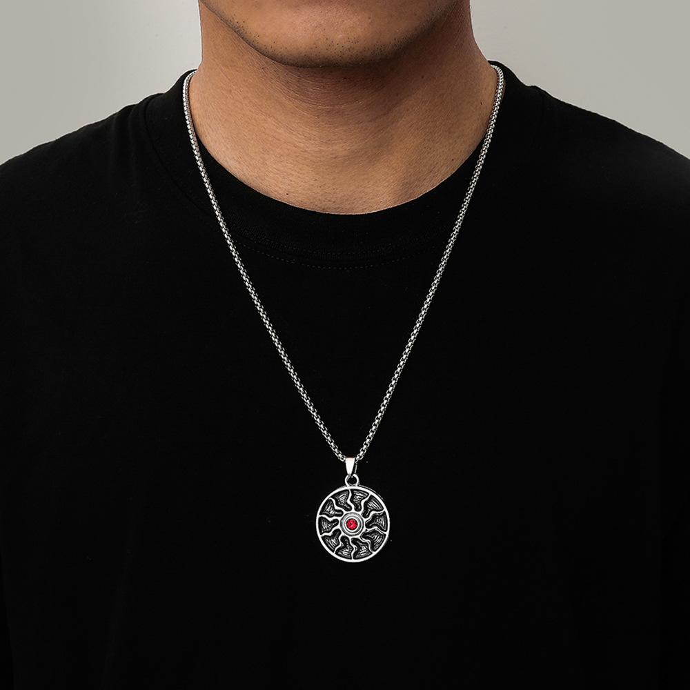 Hip-hop fashion personality trend stainless steel round plate sun god pendant titanium steel rock hiphop men's necklace