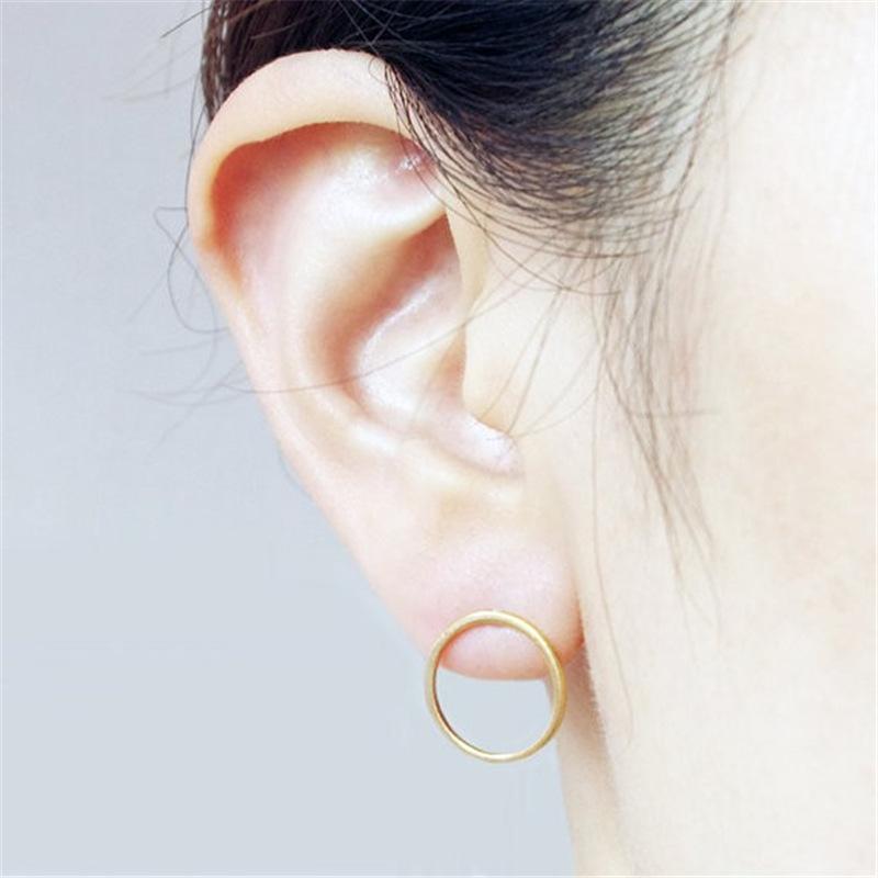 Popular Jewelry Minimalist Circle Stud Earrings Classic Versatile Electroplating Gold Color