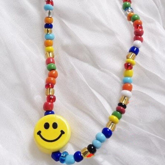 BlackpinkLisa Jin Zhixiu JENNIE with the same smiling face color beads diy wearing beads girl necklace choker