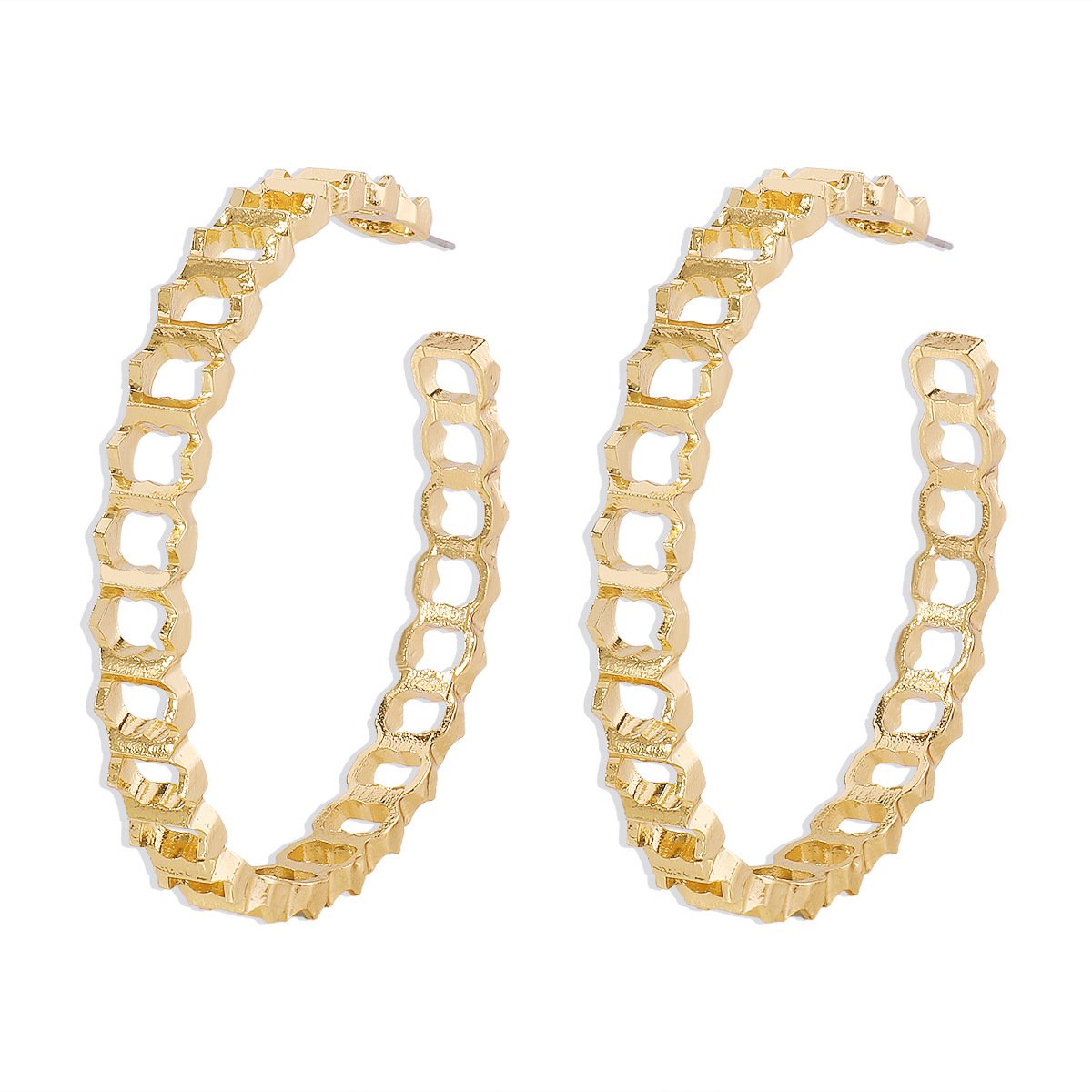 E1428 Exaggerated C-shaped Earring Hollow Geometric Irregular Chain Earrings Earrings