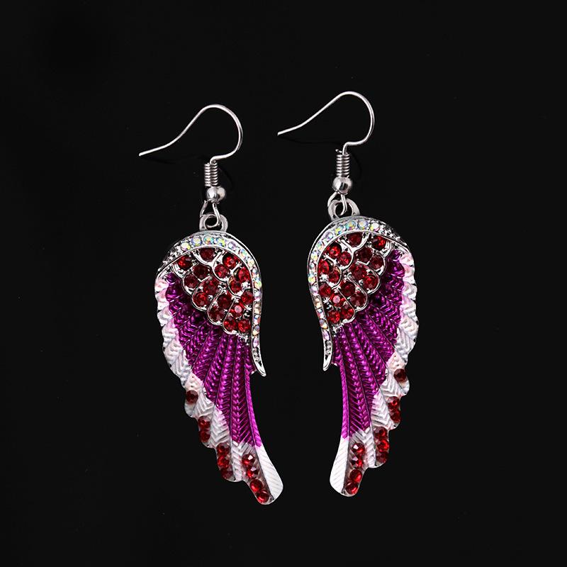 Fashion Women's Angel Wings Rhinestone Wings Mid-Long Pendant Earrings Simple Earrings First Jewelry