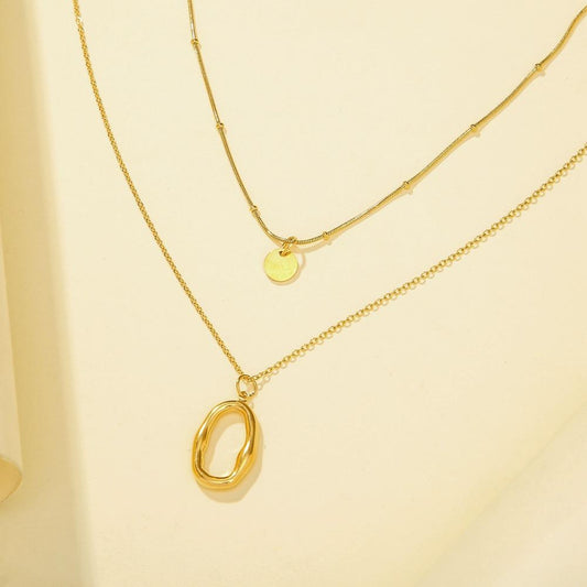 Personalized double-layer stainless steel O-shaped oval circle pendant titanium steel geometric collarbone necklace female