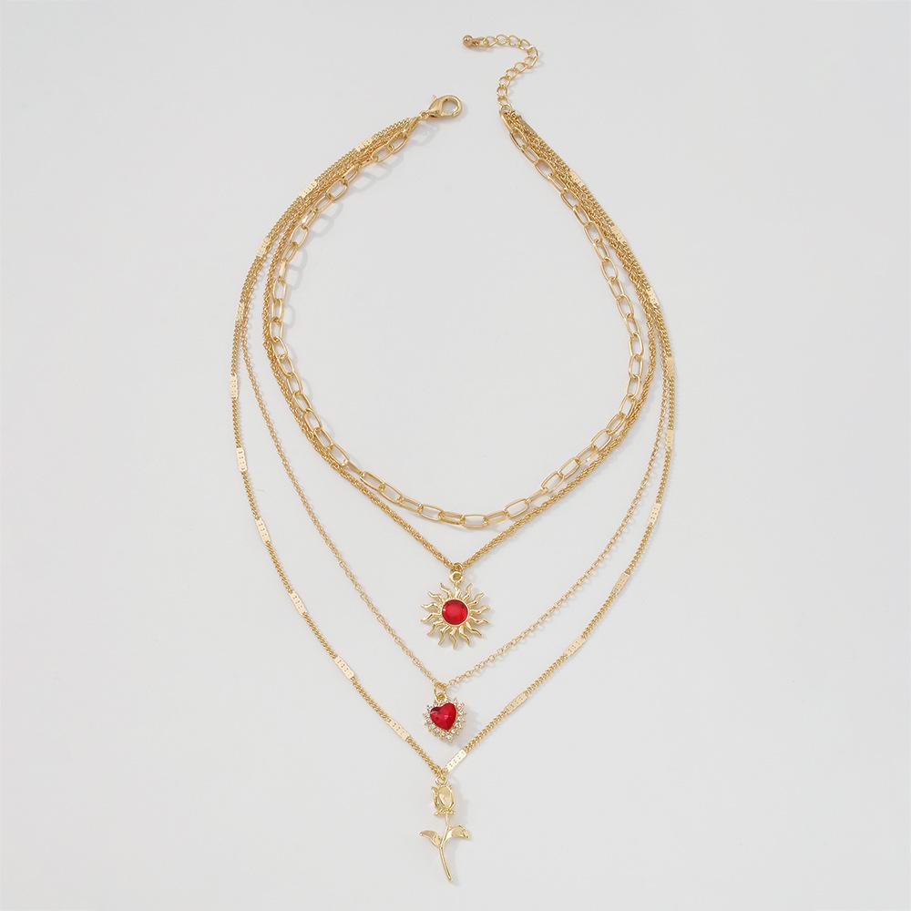 N9511 Jewelry Retro Sun Heart Flower Necklace Diamond Necklace Fashion Necklace Female