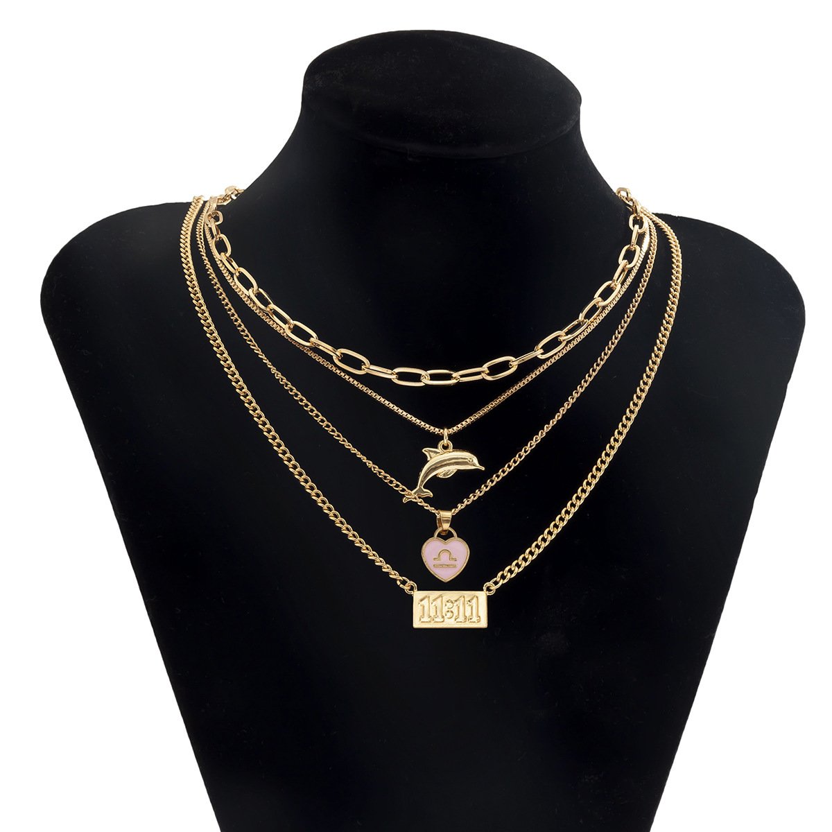 Jewelry Stacked Sweet Cool Digital Necklace Creative Heart-shaped Libra Constellation Whale Multi-layer Necklace Female
