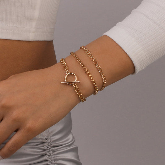 B174 Jewelry Simple Metal OT Buckle Geometric Bracelet Exaggerated Chain Hip Hop Hand Jewelry Female