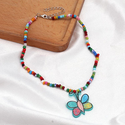 Colorful Beaded Necklace Cartoon Cute Niche Colorful Beaded Necklace Girl Heart Clavicle Chain Short Pendant