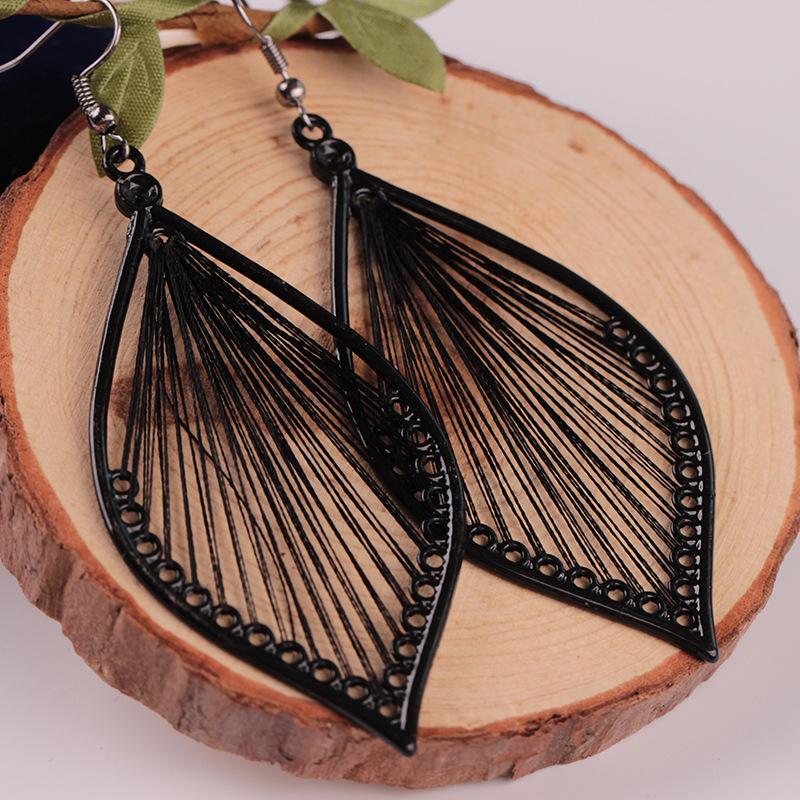 Personality handmade leaf earrings Bohemian exaggerated braided leaf earrings famous family jewelry