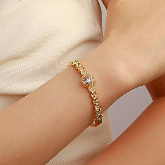 Metal Diamond Bracelet Simple Retro Full Diamond Heart Bracelet Fashion Personality Jewelry Women