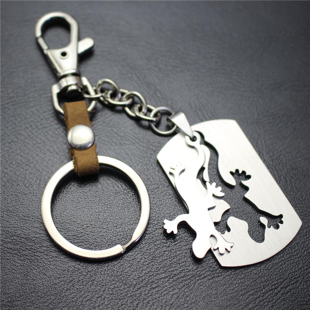 Lizard gecko stainless steel key chain car decoration couple bag key pendant top layer cowhide