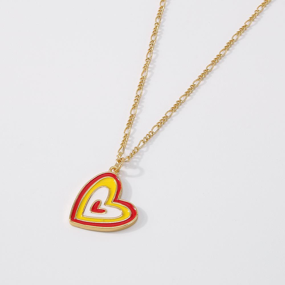 ZN97 Color Drop Oil Necklace Female Punk Hip-Hop Colorful Heart Necklace Retro Simple Necklace