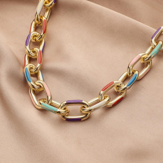 Temperament and simple short rainbow drop oil cross aluminum chain fashion personality hip-hop collarbone necklace