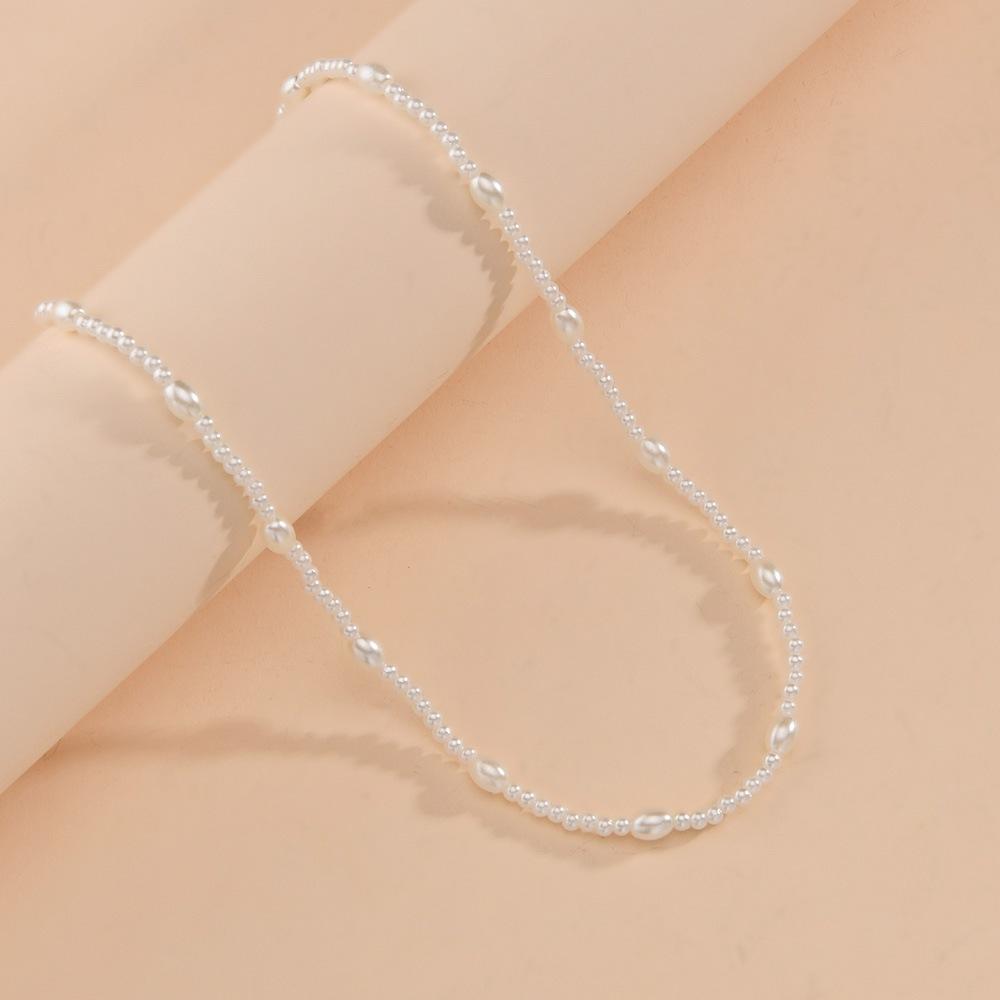 Fashion Temperament Oval Imitation Pearl Necklace Clavicle Chain Choker Ladies Accessories