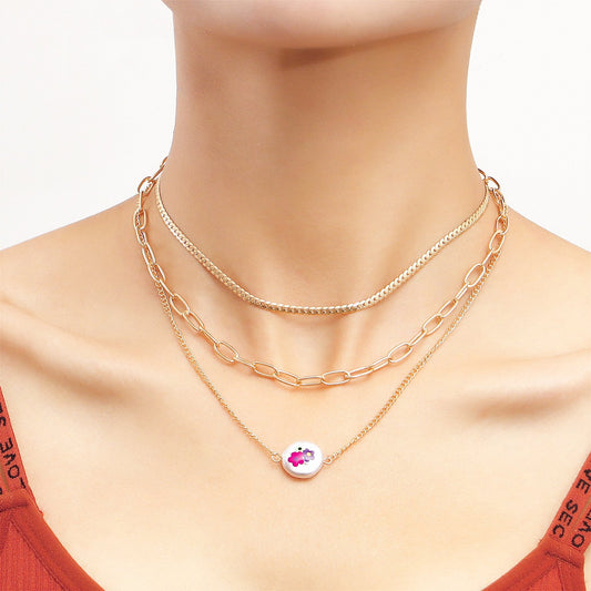 Jewelry ins snake bone chain female imitation pearl stacked necklace creative printing design light luxury necklace