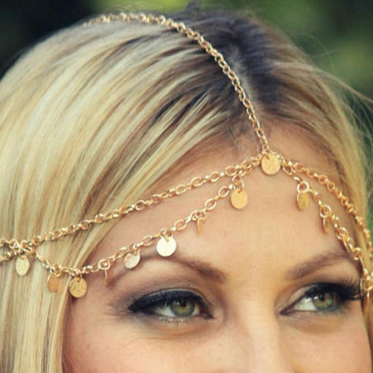 Street shot super shiny sequins wave tassel chain headdress headband hair accessories