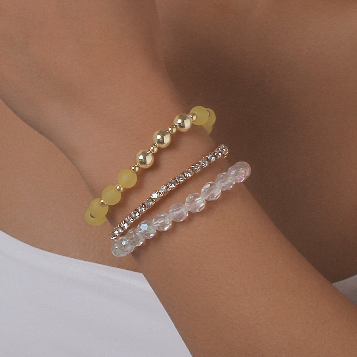 B1699 claw chain bracelet imitation crystal beaded small fresh bracelet candy color simple spring and summer colorful jewelry