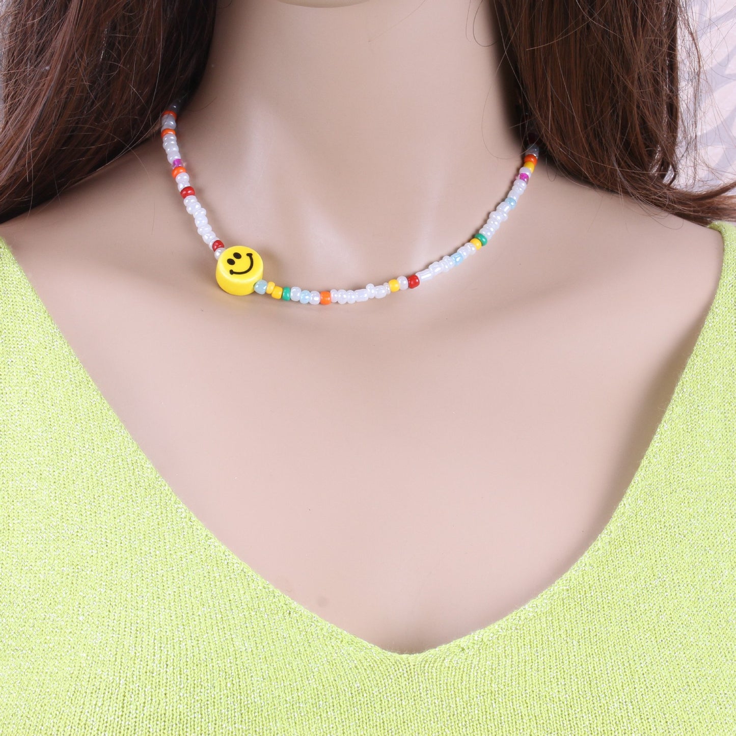 Jewelry female worker threading rice beads smiley face necklace super fairy fashion short necklace clavicle chain