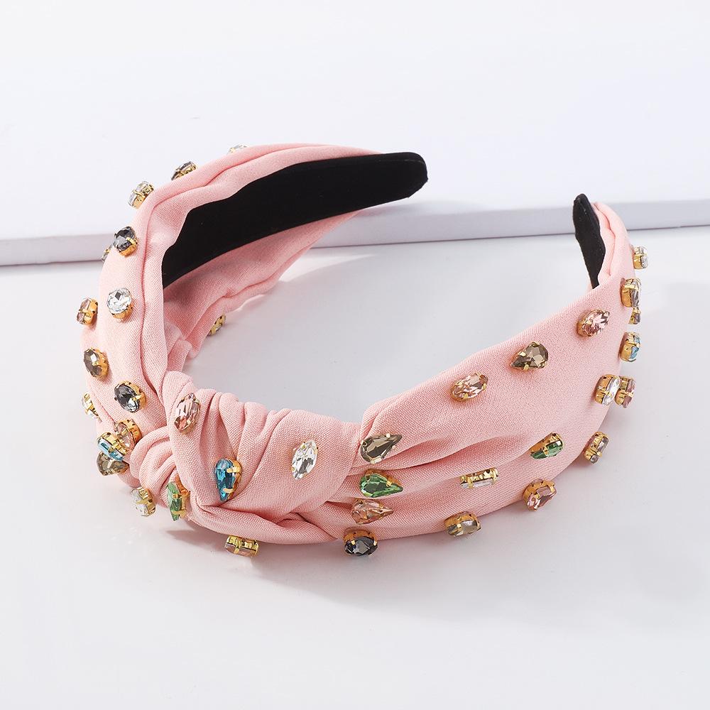 F221 wide-brimmed fabric headband fashion stained glass diamond knotted headband versatile hair accessories