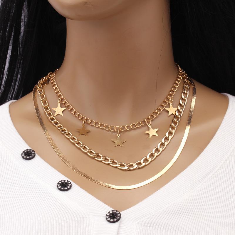 Jewelry Metal Trendy Punk Geometric Chain Necklace Hip Hop Snake Bone Chain Fashion Star Necklace