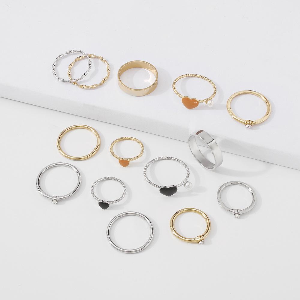 R652 ring alloy drop oil love temperament simple imitation pearl geometric ring set