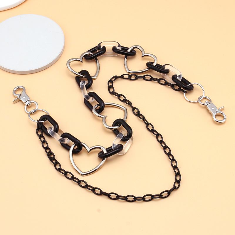 Jewelry Double Hollow Peach Heart Waist Chain Ornament Punk Hip Hop Exaggerated Black Acrylic Pants Chain