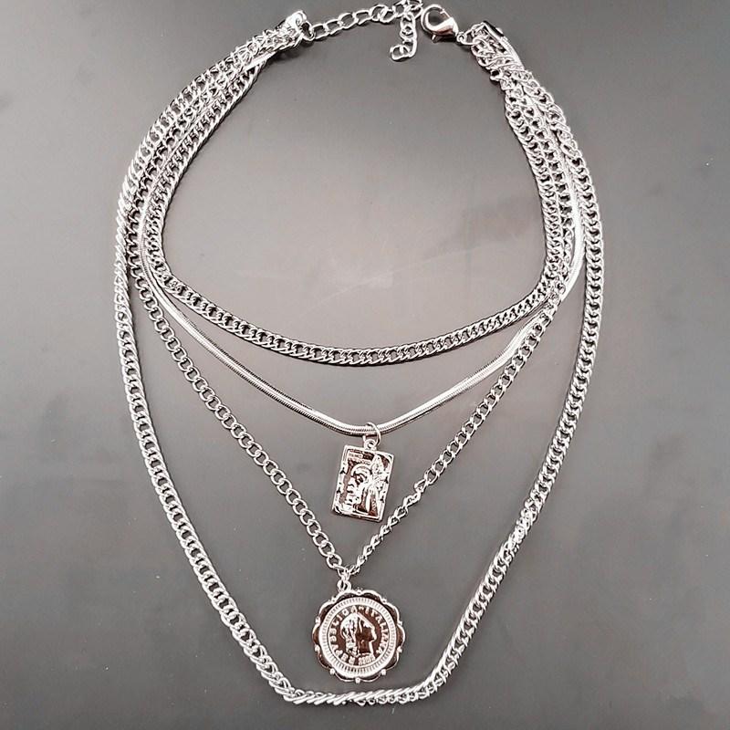 Jewelry Vintage Multilayer Chain Angel Wings Embossed Queen Image Necklace Clavicle Chain