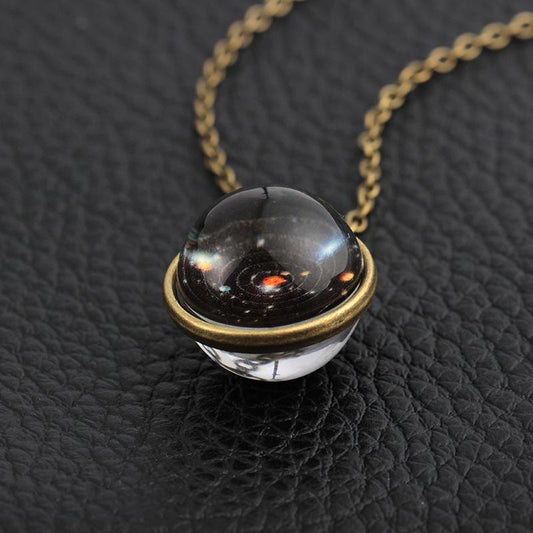 Double-sided glass ball luminous couple necklace Harajuku universe fantasy starry sky gemstone pendant jewelry