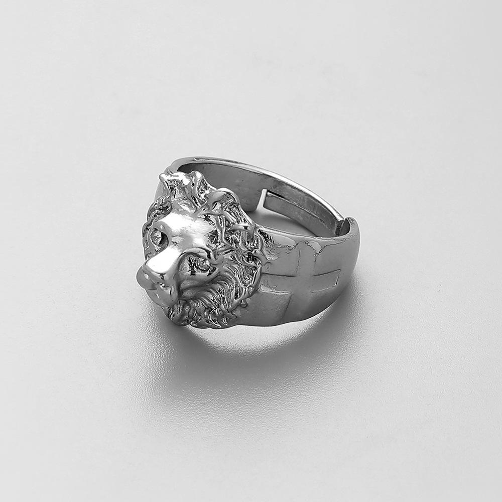 Domineering men's gold and silver lion head ring hip-hop open cross ring jewelry