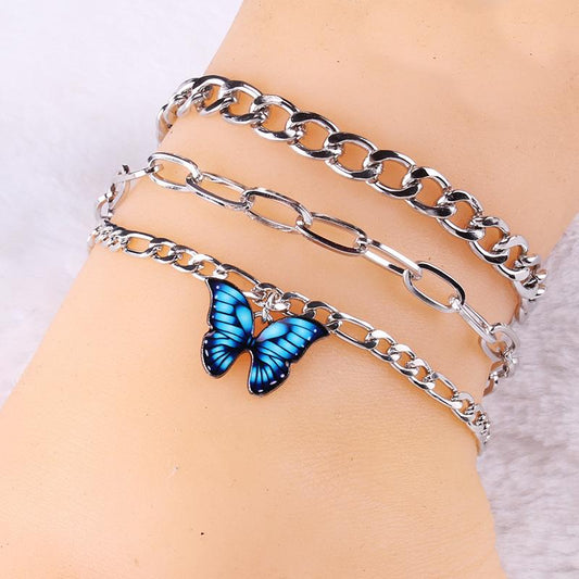 Foot decoration fashion independent packaging simple diamond claw chain butterfly multi-layer anklet