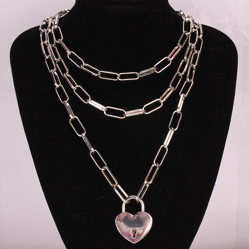 Alloy padlock necklace female ins cold fashion niche design clavicle chain temperament net red multi-layer necklace
