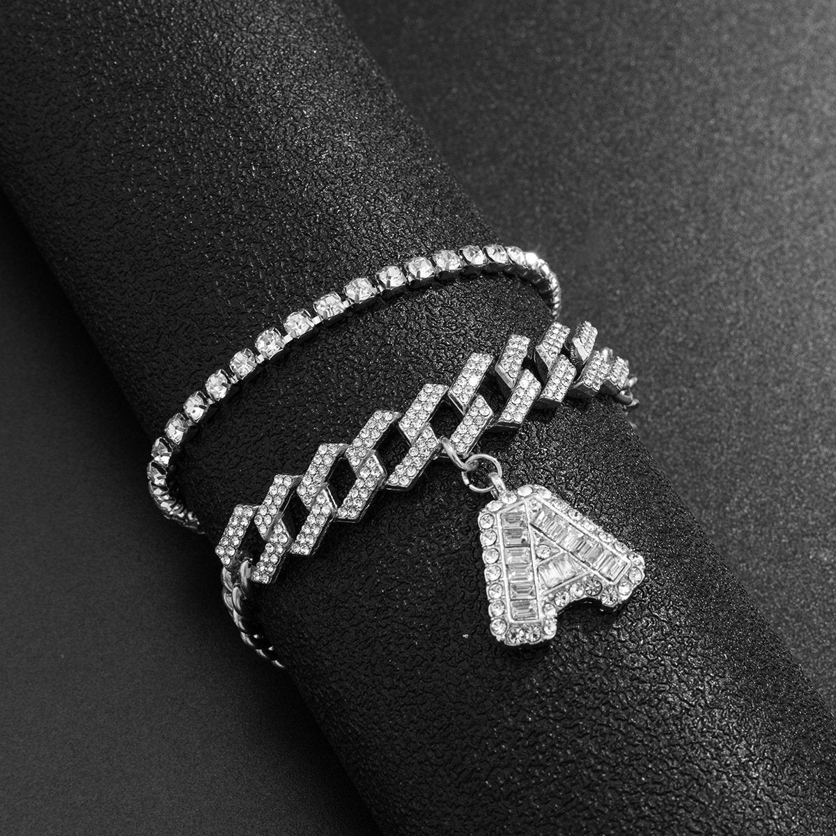 Jewelry hip-hop full diamond Cuban chain anklet female retro trend inlaid rhinestone letter foot decoration set