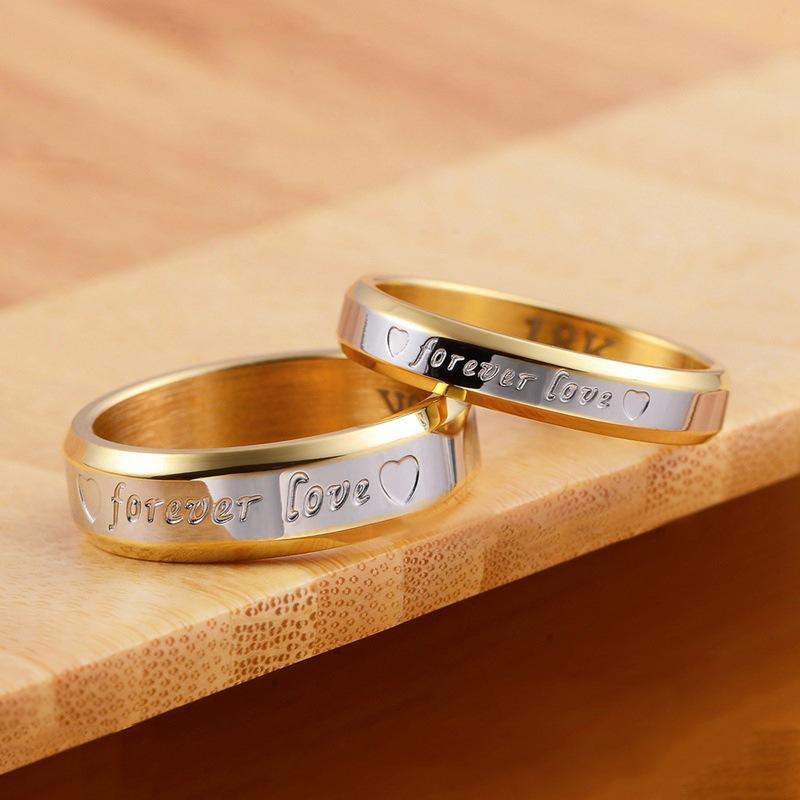 Couple love lettering stainless steel ForeverLove ring 4/6mm gold and silver couple jewelry